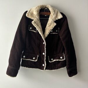 Y2K Corduroy brown and cream color button up‎ jacket size S